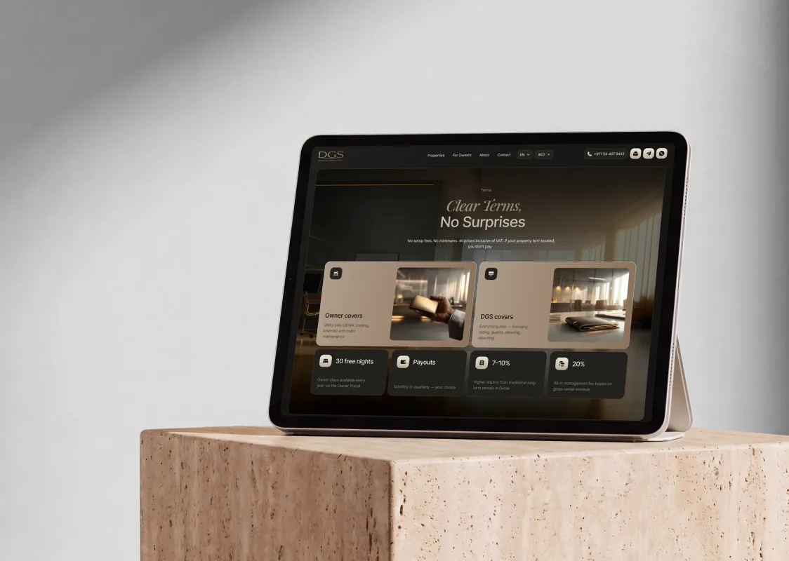 DGS owners page on a tablet